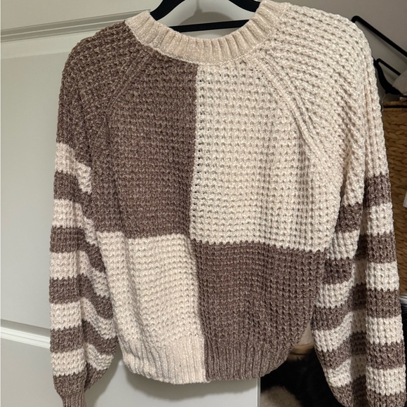 Altar'd State Cream and Brown Patchwork Sweater - Picture 3 of 3
